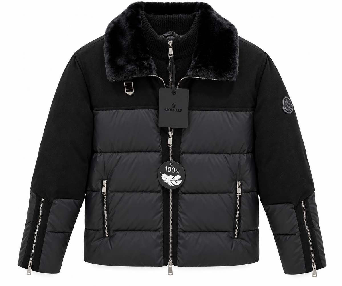 Moncler Fur Collar Quilted Puffer Jacket – Black