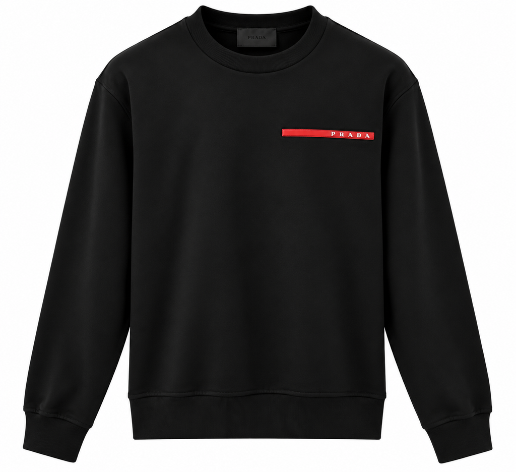 Prada Black Red Logo Crewneck Sweatshirt