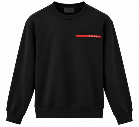 Prada Black Red Logo Crewneck Sweatshirt