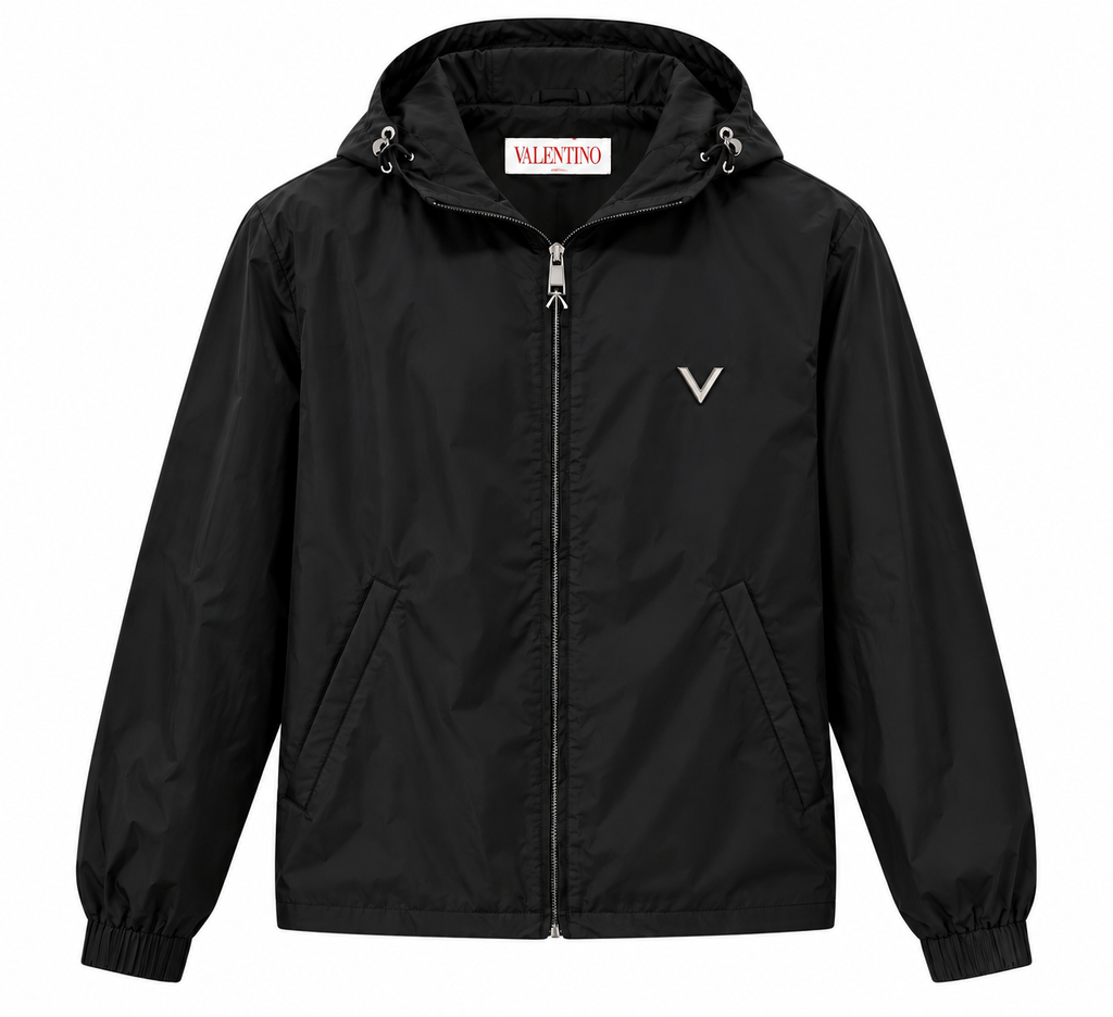 Valentino Black Hooded Windbreaker Jacket
