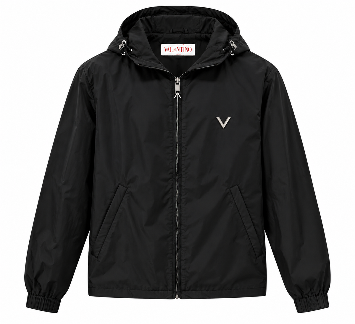 Valentino Black Hooded Windbreaker Jacket