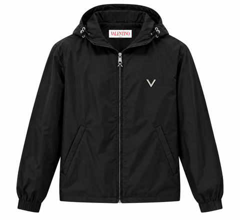 Valentino Black Hooded Windbreaker Jacket