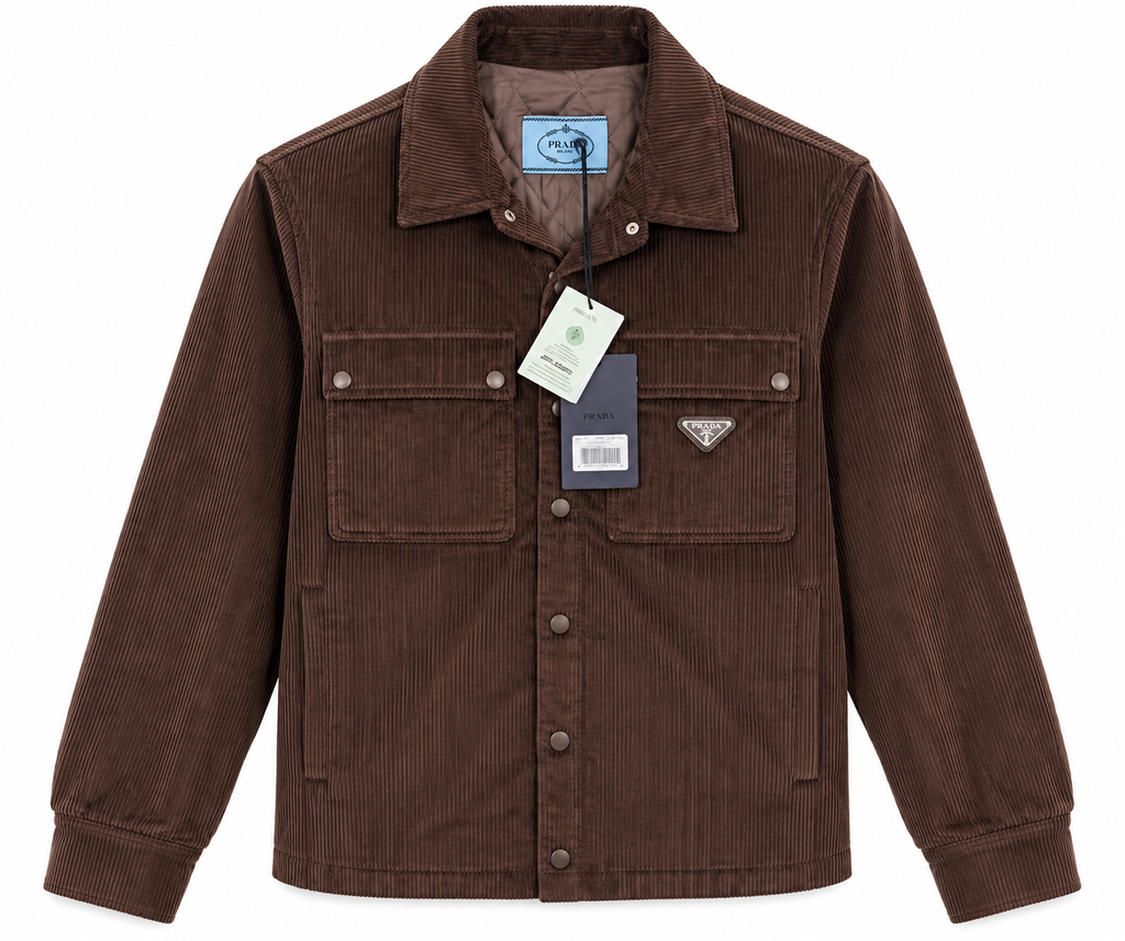 Prada Triangle Logo Corduroy Jacket – Chocolate Brown