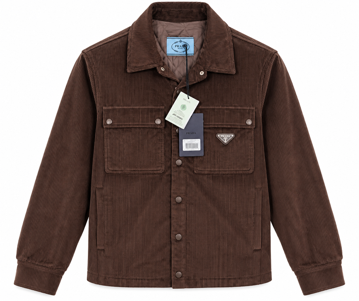 Prada Triangle Logo Corduroy Jacket – Chocolate Brown