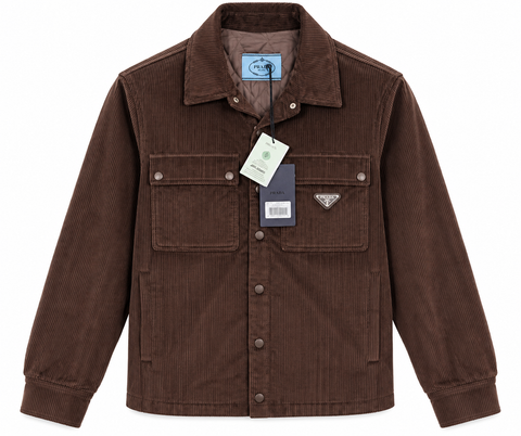 Prada Triangle Logo Corduroy Jacket – Chocolate Brown