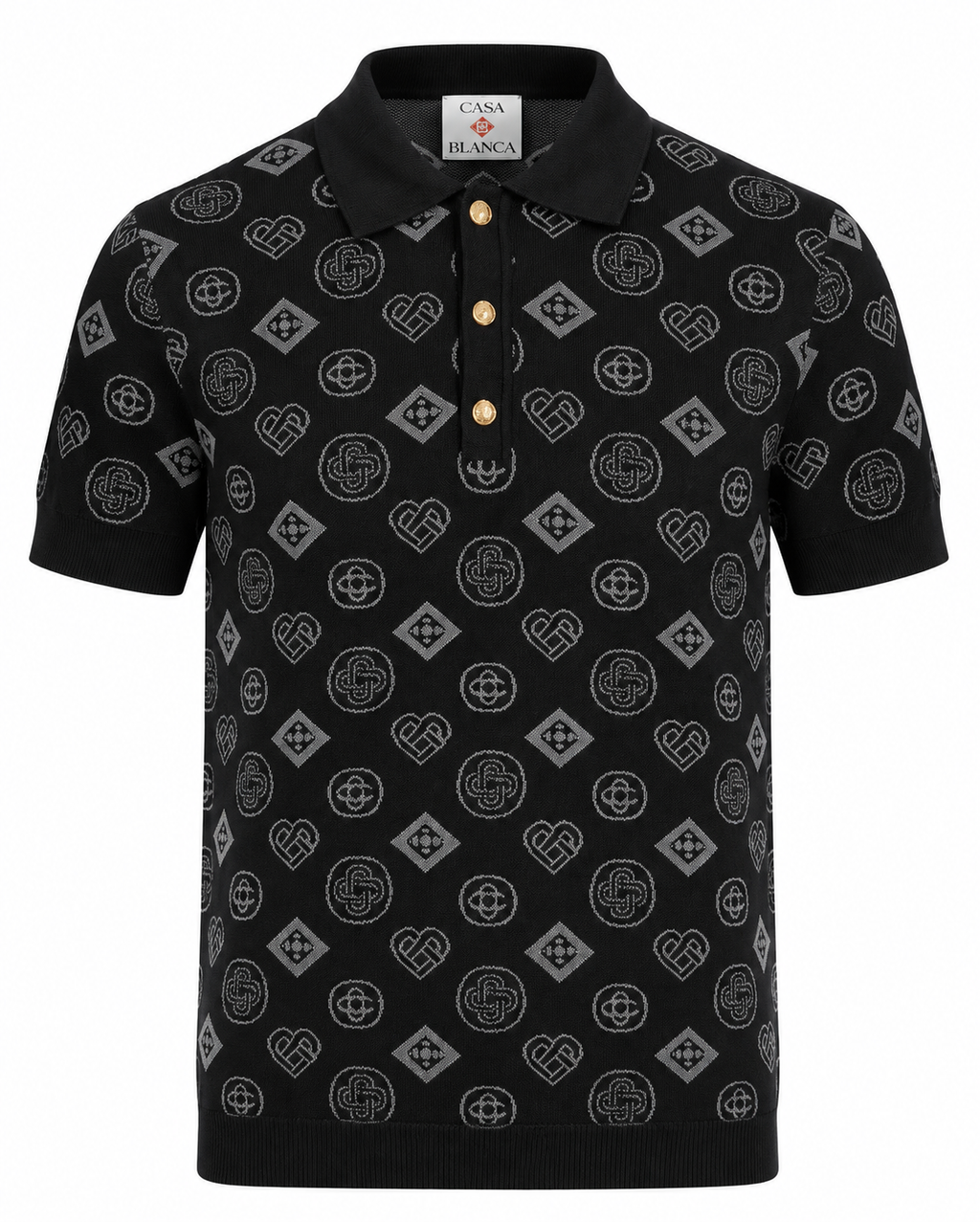 Casablanca Monogram Knit Polo – Black & Grey