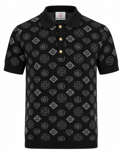 Casablanca Monogram Knit Polo – Black & Grey