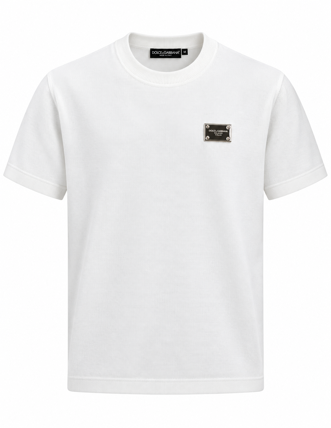 Dolce & Gabbana Logo Plaque Knit T-Shirt – White