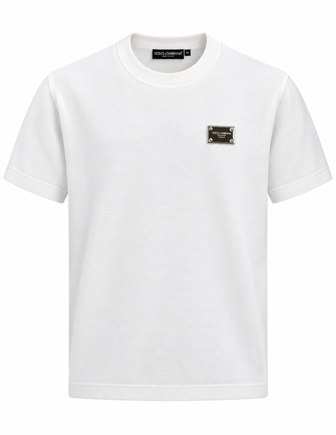 Dolce & Gabbana Logo Plaque Knit T-Shirt – White