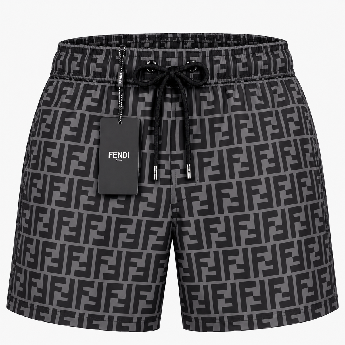 FENDI FF Monogram Swim Shorts – Black & Charcoal Grey