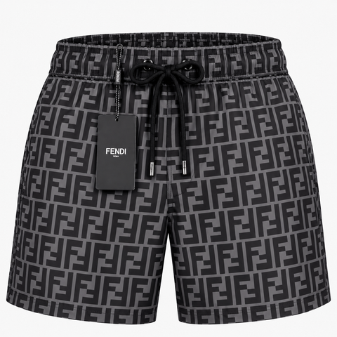 FENDI FF Monogram Swim Shorts – Black & Charcoal Grey