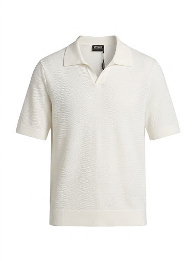 ZEGNA Textured Short-Sleeve Knit Polo – White