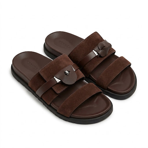 Hermès Empire Sandals – Dark Brown Suede