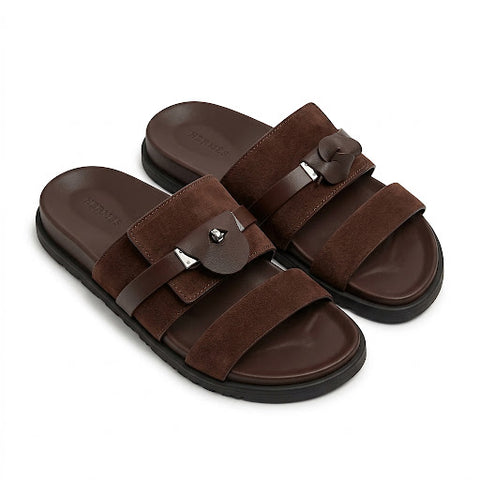Hermès Empire Sandals – Dark Brown Suede