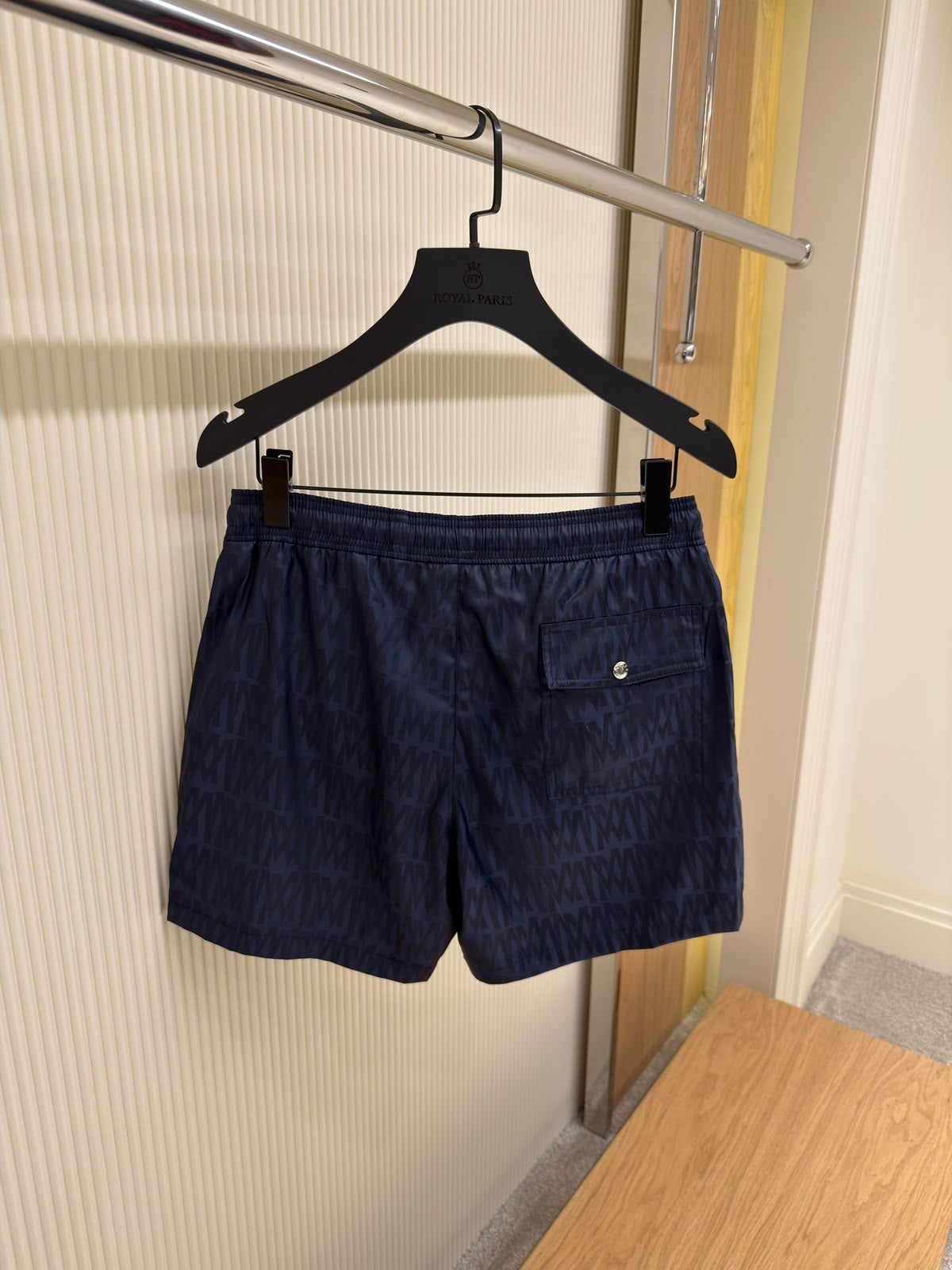 MONCLER Tonal Monogram Logo Patch Swim Shorts – Navy Blue
