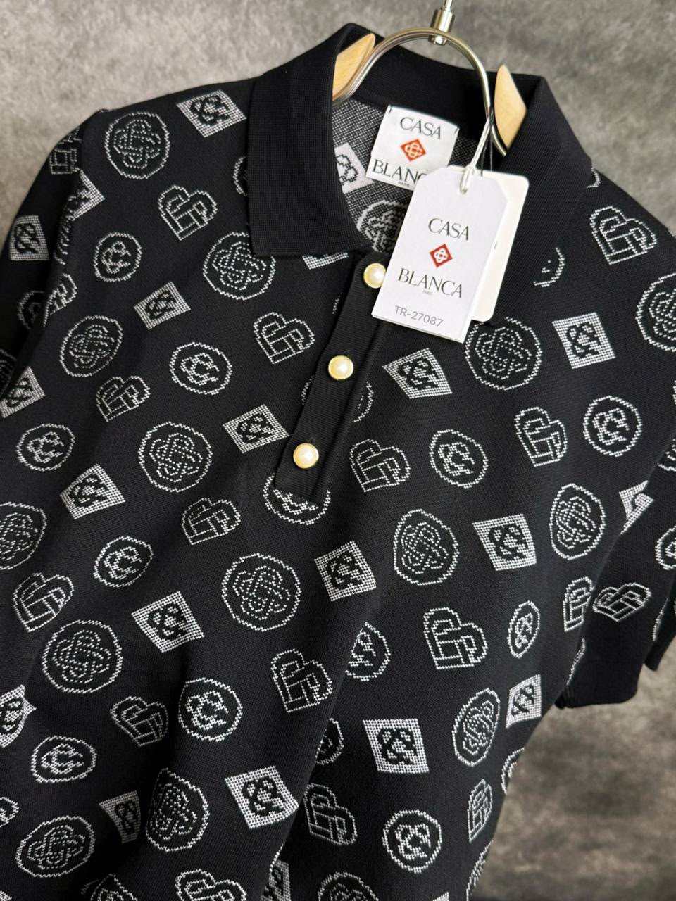 Casablanca Monogram Knit Polo – Black & Grey