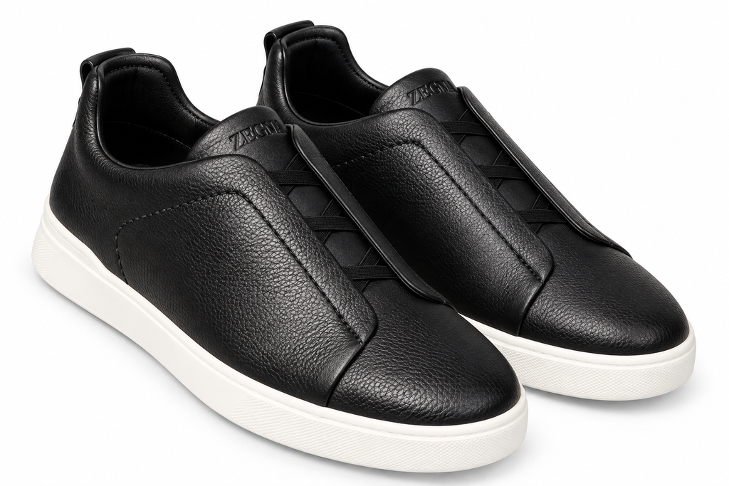 ZEGNA Leather Slip-On Sneakers – Black & White