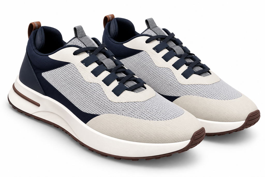 Loro Piana Technical Mesh Runner Sneakers – Light Grey & Navy