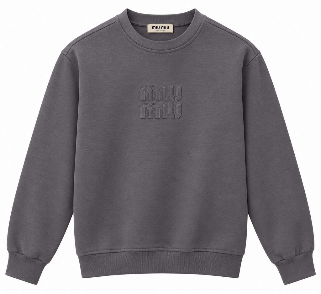 Miu Miu Charcoal Grey Embroidered Logo Sweatshirt