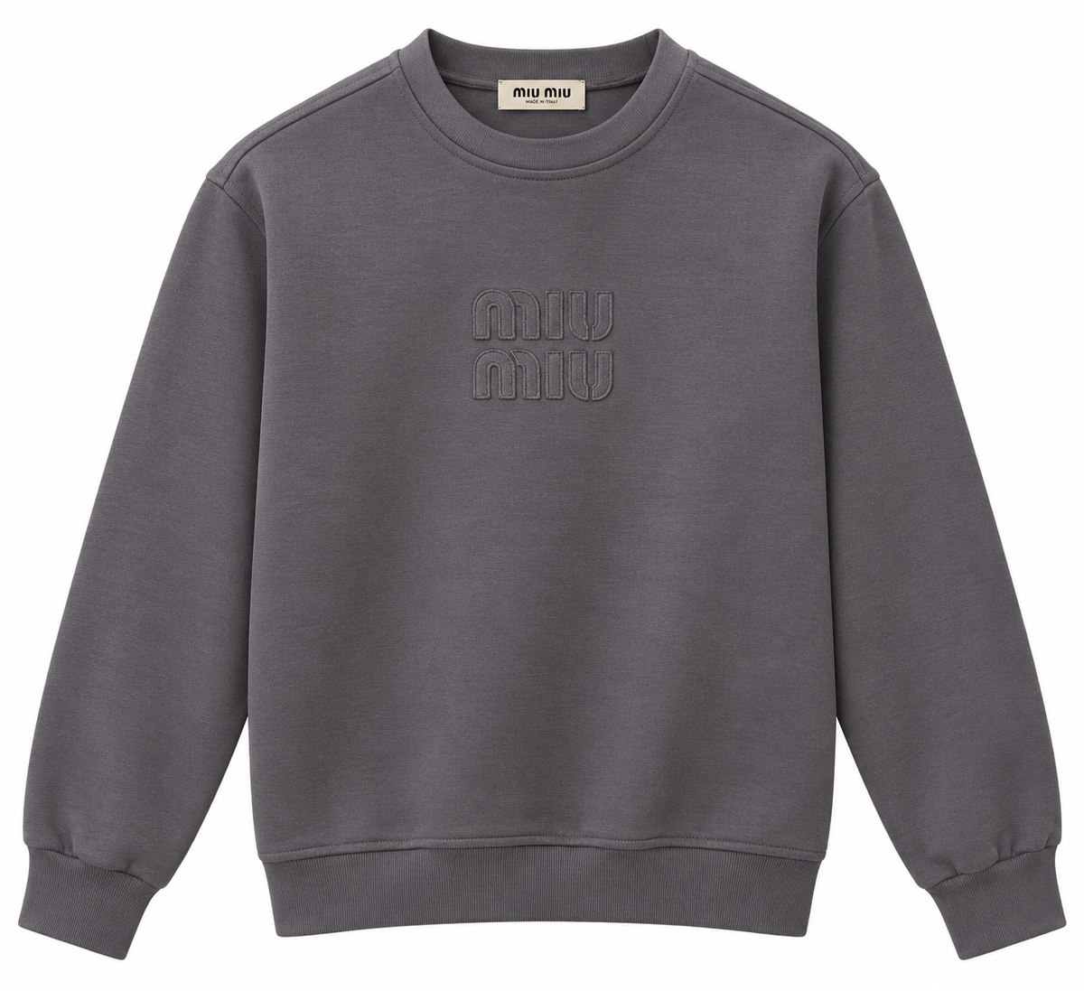 Miu Miu Charcoal Grey Embroidered Logo Sweatshirt