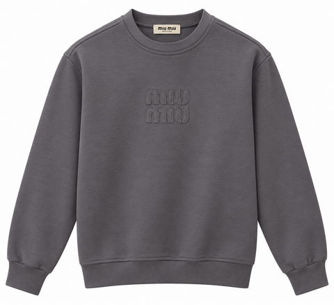 Miu Miu Charcoal Grey Embroidered Logo Sweatshirt