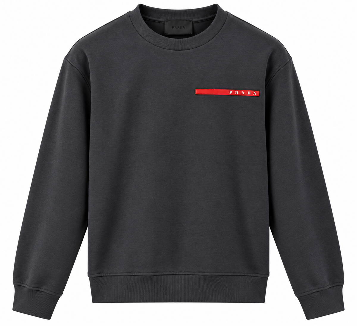 Prada Charcoal Grey Red Logo Crewneck Sweatshirt