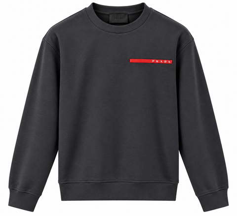 Prada Charcoal Grey Red Logo Crewneck Sweatshirt