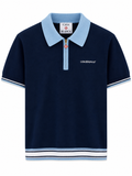Casablanca Zip Knit Polo – Navy & Light Blue