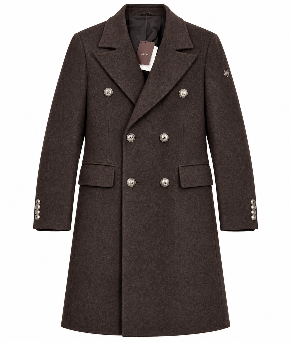 Double-Breasted Wool Blend Coat – Dark Brown