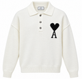 AMI Paris Ami de Coeur Knit Polo Sweater – Cream