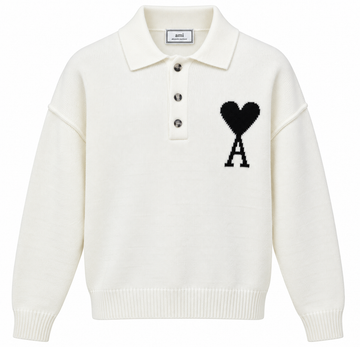 AMI Paris Ami de Coeur Knit Polo Sweater – Cream