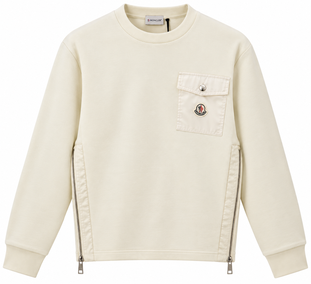 Moncler Cream Side-Zip Pocket Sweatshirt