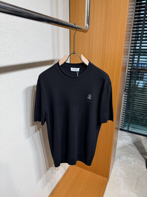 Brunello Cucinelli Logo Knit Crewneck T-Shirt – Black