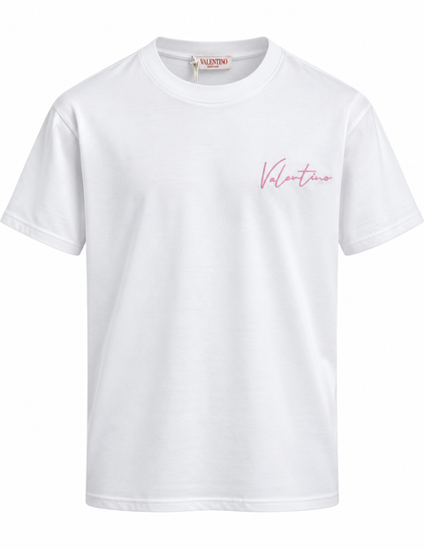 Valentino Signature Logo T-Shirt – White & Pink