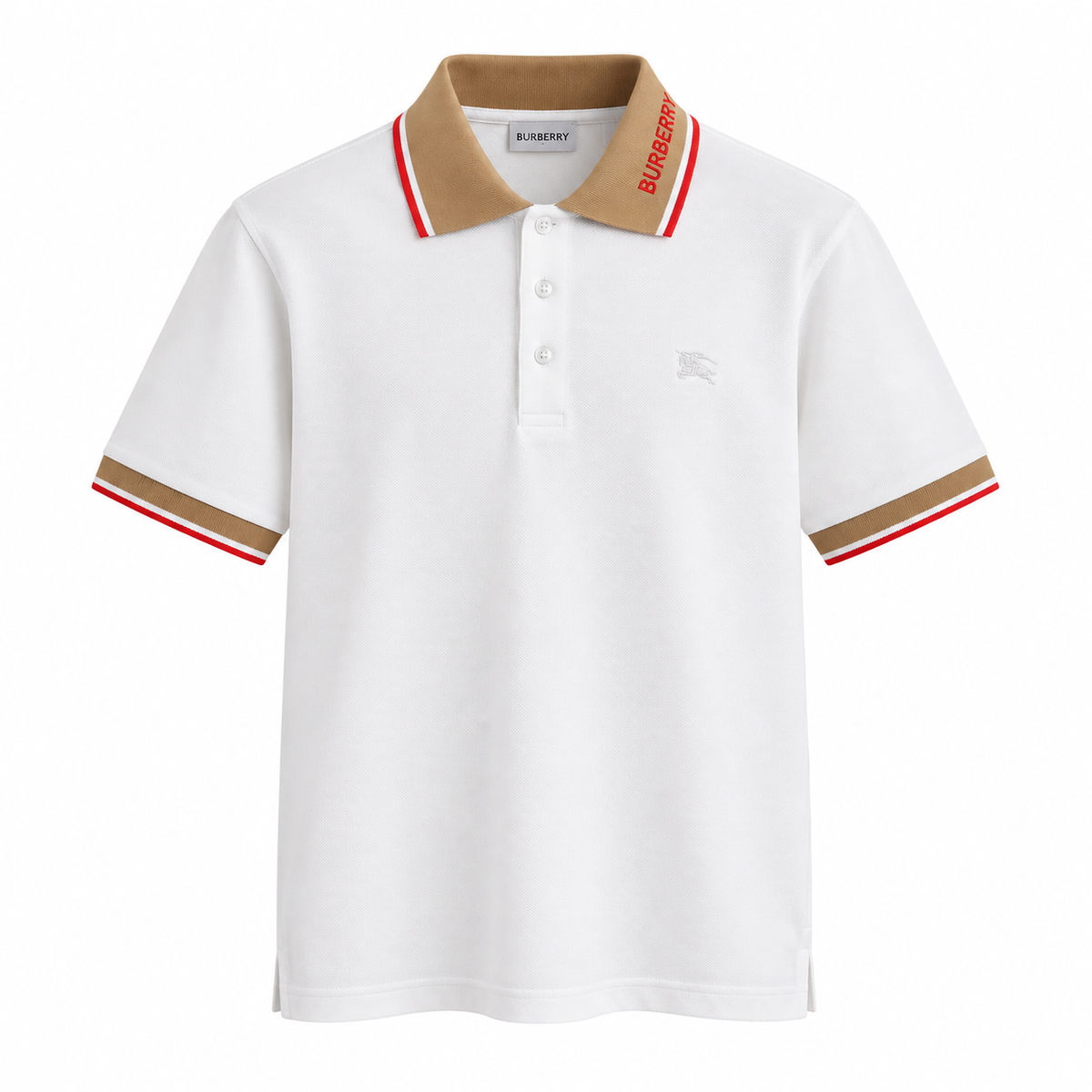 Burberry Contrast Collar Polo Shirt – White & Camel