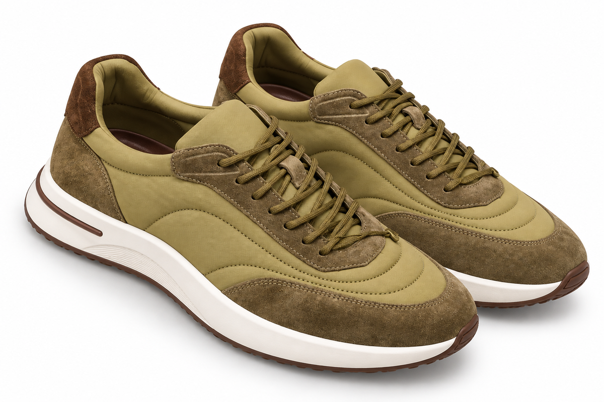 Loro Piana Mixed-Material Runner Sneakers – Olive & Taupe