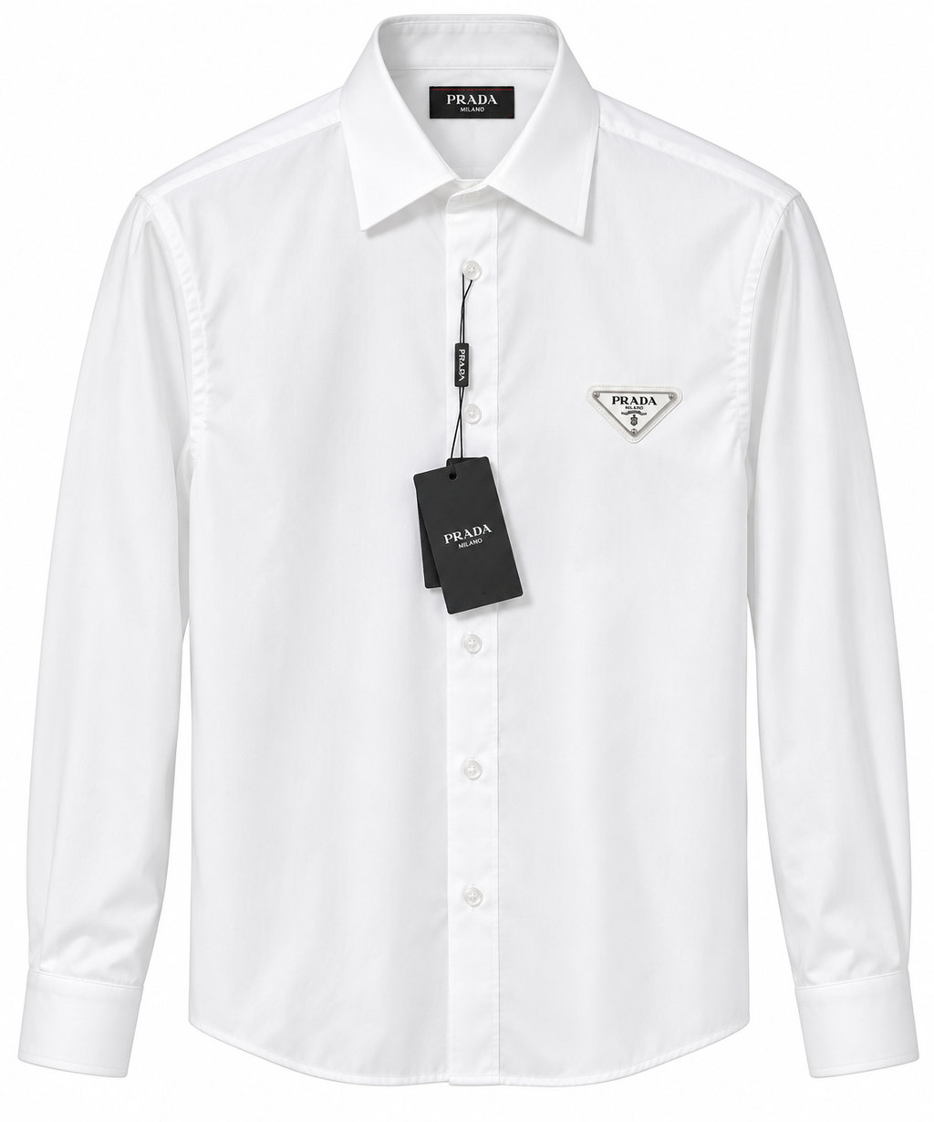 Prada Triangle Logo Button-Down Shirt – White