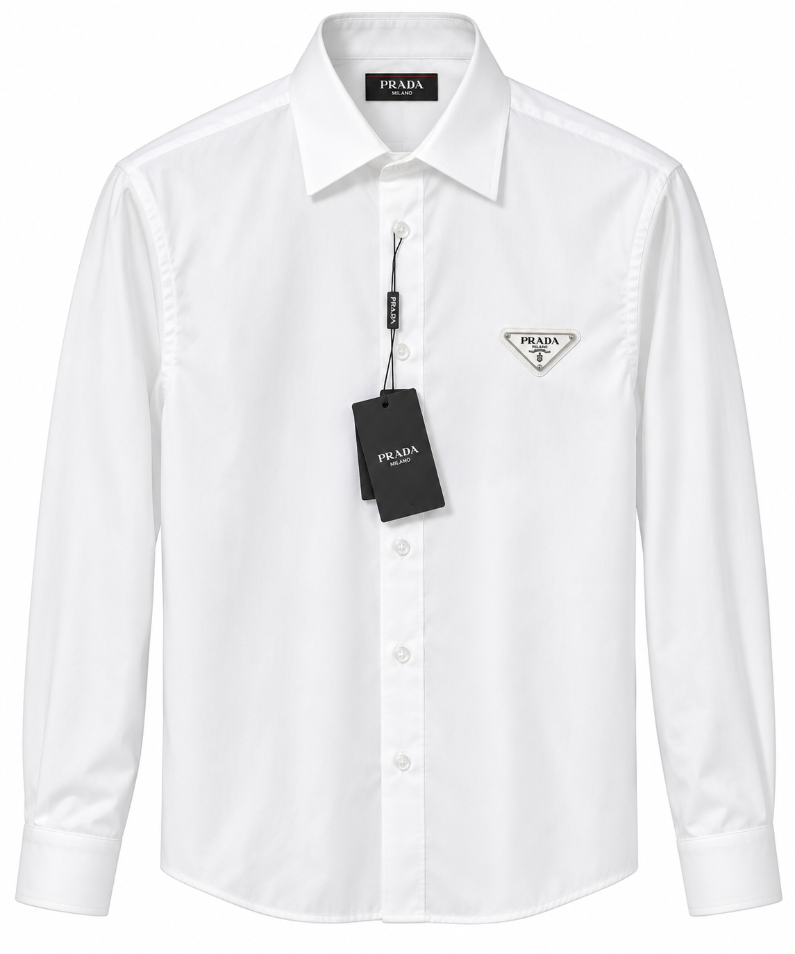 Prada Triangle Logo Button-Down Shirt – White