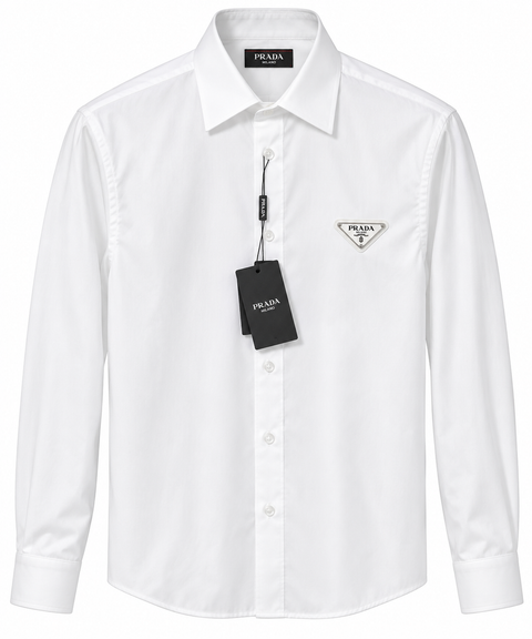 Prada Triangle Logo Button-Down Shirt – White