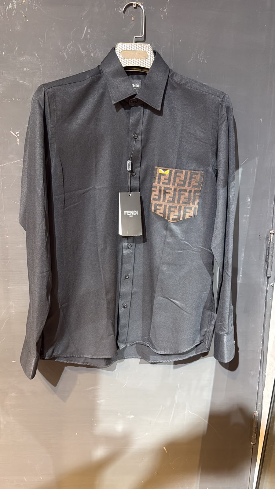 Fendi FF Monogram Pocket Long Sleeve Shirt – Black & Brow