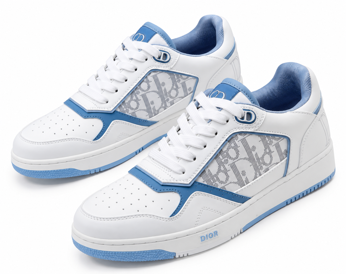 Dior B27 Oblique Low-Top Sneakers – White & Light Blue