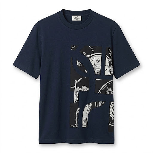 Hermès Patchwork Graphic T-Shirt – Navy