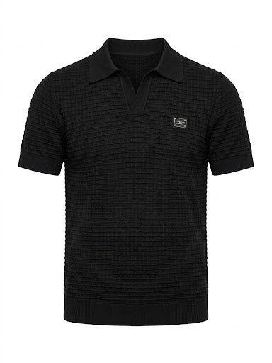 dolcegabbana Textured Open-Collar Knit Polo Shirt – Black