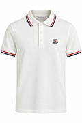 Moncler Tricolor Trim Polo Shirt – White
