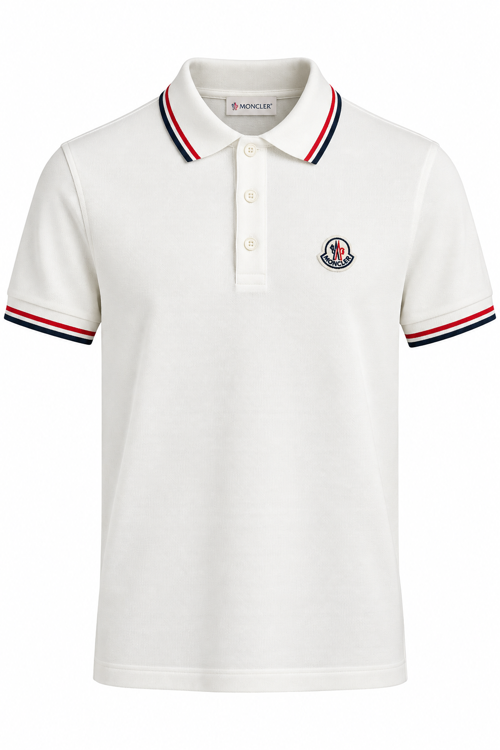 Moncler Tricolor Trim Polo Shirt – White