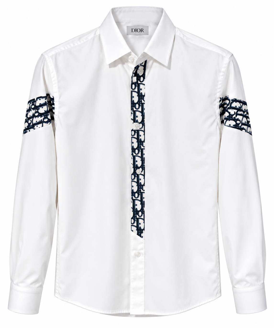 Dior Oblique Monogram Panel Long Sleeve Shirt – White & Navy