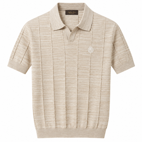 Stefano Ricci Textured Knit Polo – Ivory Beige
