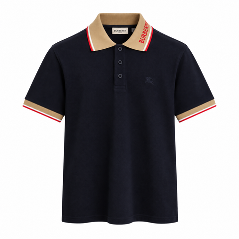 Burberry Contrast Collar Polo Shirt – Navy & Camel
