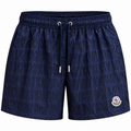MONCLER Tonal Monogram Logo Patch Swim Shorts – Navy Blue