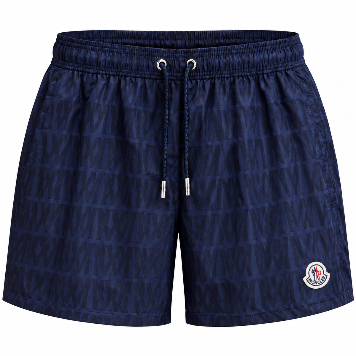 MONCLER Tonal Monogram Logo Patch Swim Shorts – Navy Blue